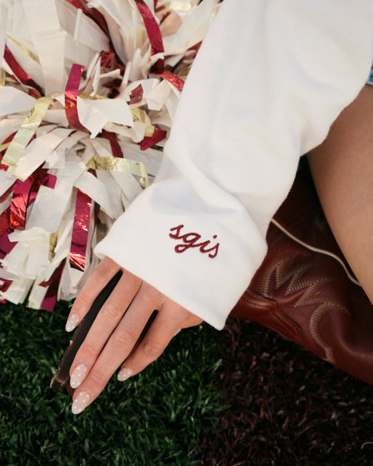 White Embroidered Crewneck